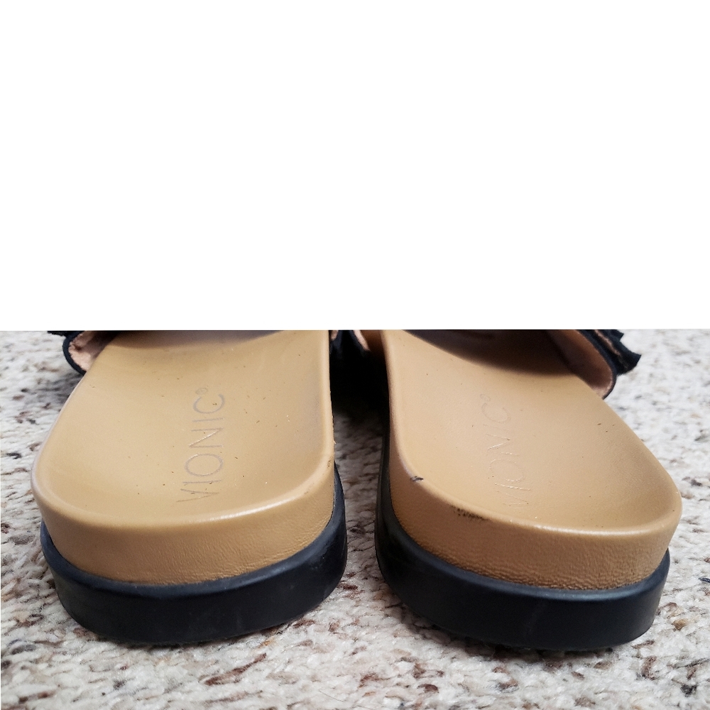 Vionic Slides Black Womens Roni Size 6 Suede Ruffle Shoes Detail Slip-On Sandals - Picture 11 of 15